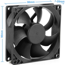 Alkatronik Dc 12V Fan 90X90MM 9025 3200RPM 9X9CM Sessiz 2 Pin Fırçasız Soğutma Kuluçka Ekran Kartı