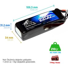 Leopard Power 2200 mAh 14.8V 4S 25C Lityum Polimer Lipo Batarya Pil T Plug