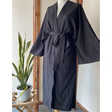 Fisto Kumaş Siyah Rengi Uzun Kadın Kimono