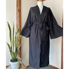 Fisto Kumaş Siyah Rengi Uzun Kadın Kimono