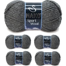 5 Adet Sport Wool Atkı Bere Ceket Yelek Örgü İpi Yünü No: 193 Koyu Gri Melanj