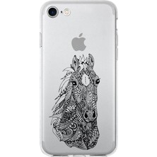 Printify Apple iPhone Se 2022 Uyumlu Kapak Mandala At (Siyah) Tasarımlı Şeffaf Silikon Kılıf