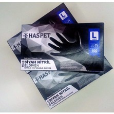Haspet Siyah Nitril Eldiven Pudrasız 100 Adet L Beden 3 Paket