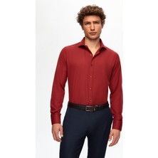 D'S Damat Slim Fit Bordo Uzun Kollu Erkek Gömlek Italyan Yaka Dar Kesim Kolay Ütülenebilir Şık Tasarım 2HF02ORT5185