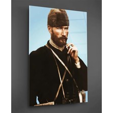 Taulart Mustafa Kemal Atatürk Portresi Mavi Fon Cam Tablo