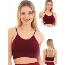 Secret Moda Yeni Sezon Ince Askılı Fitilli Smsm Toparlayıcı Crop Büstiyer Kırmızı