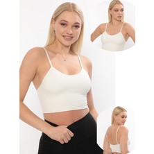 Secret Moda Yeni Sezon Ince Askılı Fitilli Smsm Toparlayıcı Crop Büstiyer Beyaz