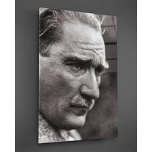 Taulart Siyah Beyaz Atatürk Portresi Cam Tablo