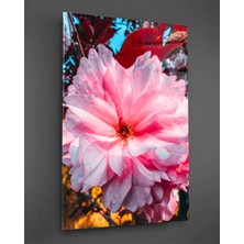 Taulart Makro Pembe Çiçek Dikey Cam Tablo