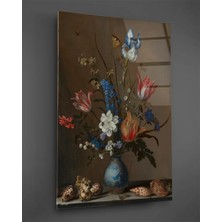 Taulart Deniz Kabuklu ve Vazoda Çiçekler Cam Tablo