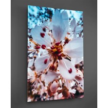 Taulart Beyaz Çiçekler Dikey Cam Tablo