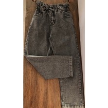 Mor Tırtıl Kız Çocuk Yüksek Bel %100 Pamuk Boyfriend Jean Pantolon