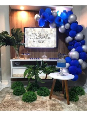 Eğlence Marketi Pastel Mavi Metalik Gri Balon Balon Zincri