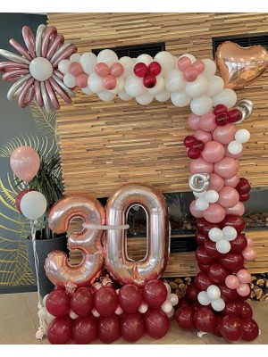 Eğlence Marketi Toz Pembe Mürdüm ve Beyaz Balon Zinciri 100 Adet