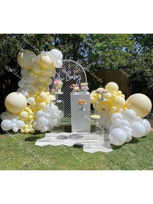 Eğlence Marketi Makaron Sarı ve Beyaz Balon Zinciri 100 Adet