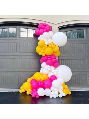 Eğlence Marketi Pastel Zerdeçal Beyaz ve Fuşya Balon Zinciri 100 Adet
