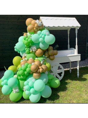 Eğlence Marketi Krom Gold Pastel Açık Yeşil ve Mint Yeşili Balon Zinciri 100 Adet