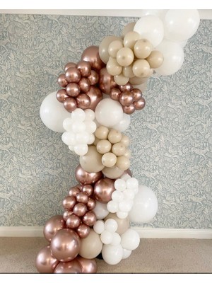Eğlence Marketi Krom Rose Gold Deniz Kumu ve Beyaz Balon Zinciri 100 Adet