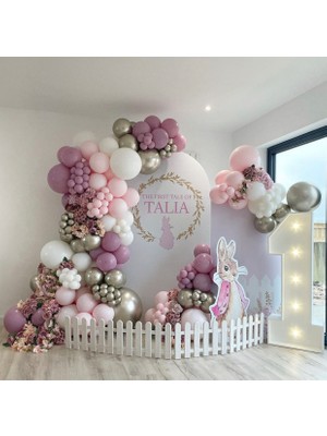 Eğlence Marketi Krom Beyaz Altın Toz Pembe Makaron Pembe ve Beyaz Balon Zinciri 100 Adet