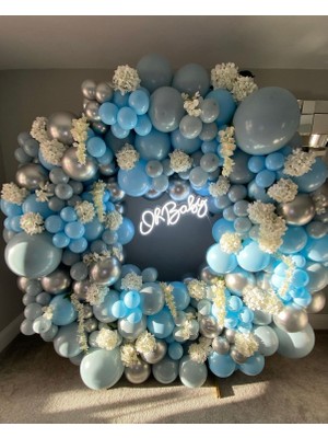 Eğlence Marketi Krom Beyaz Altın Makaron Mavi ve Gri Balon Zinciri 100 Adet