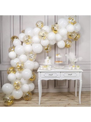 Eğlence Marketi Beyaz Gold Konfetili Balon Zincir Seti