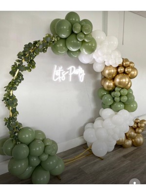 Eğlence Marketi Krom Gold Retro Okaliptus ve Beyaz Balon Zinciri 100 Adet