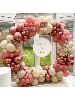 Eğlence Marketi Krom Pembe Toz Pembe ve Ten Rengi Balon Zinciri 100 Adet