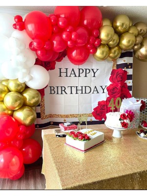 Eğlence Marketi Krom Gold Kırmızı Beyaz Balon Zinciri 100 Adet