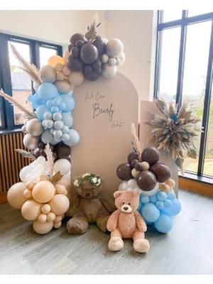 Eğlence Marketi Pastel Çikolata Kahve Makaron Mavi Sütlü Kahve ve Beyaz Balon Zinciri 100 Adet