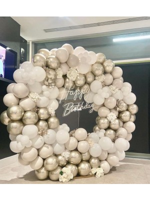 Eğlence Marketi Krom Beyaz Altın ve Pastel Beyaz Balon Zinciri 100 Adet