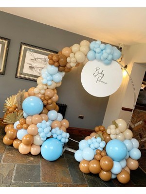 Eğlence Marketi Pastel Karamel Çöl Kumu Sütlü Kahve ve Makaron Mavi Balon Zinciri 100 Adet