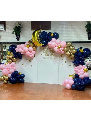 Eğlence Marketi Krom Gold Gece Mavisi ve Makaron Pembe Balon Zinciri 100 Adet