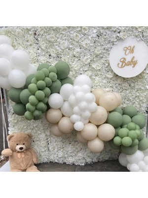 Eğlence Marketi Pastel Küf Yeşili Beyaz ve Deniz Kumu Balon Zinciri 100 Adet