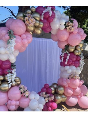 Eğlence Marketi Krom Gold Makaron Pembe Pastel Beyaz ve Fuşya Balon Zinciri 100 Adet