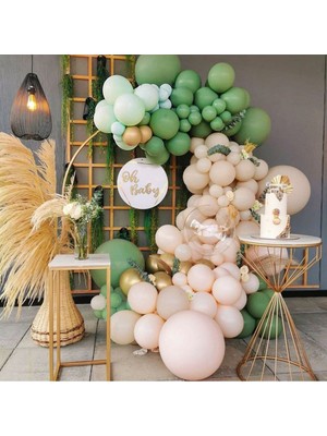 Eğlence Marketi Krom Gold Kış Yeşili ve Ten Rengi Balon Zinciri 100 Adet