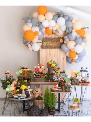 Eğlence Marketi Pastel Turuncu Gri Somon Beyaz Balon Zinciri 100 Adet