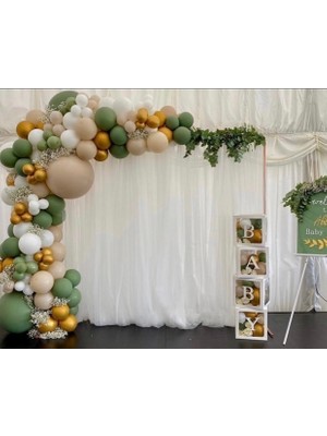 Eğlence Marketi Krom Gold Okaliptus Sütlü Kahve ve Beyaz Balon Zinciri 100 Adet