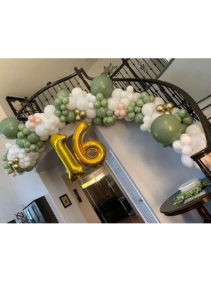 Eğlence Marketi Krom Gold Küf Yeşili ve Beyaz Balon Zinciri 100 Adet