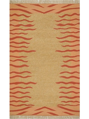 Bespoky Kilim Turuncu Geometrik Yün ve Pamuk Kilim Oda Salon Halısı