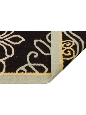 Bespoky Kilim Kahverengi Geometrik Yün ve Pamuk Kilim Oda Salon Halısı