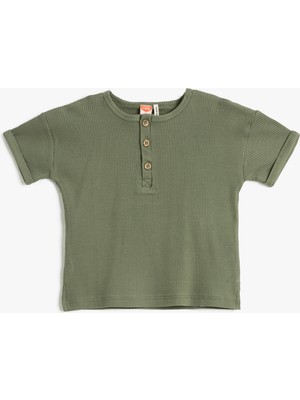 Koton Kadın Haki Renk Günlük Tshirt 9 - 12 Ay Düz Desenli Rahat Kullanım İçin