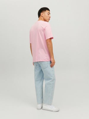 Jack & Jones Sıfır Yaka Baskılı Pembe Erkek T-Shirt 12235154