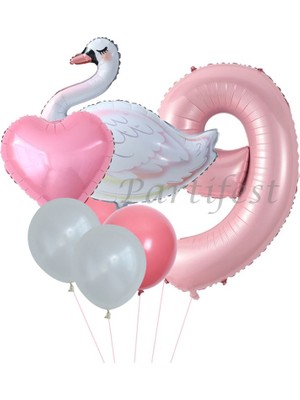 Parti Station Kuğu Balon Set Balon Folyo Set Konsept Kuğu Doğum Günü Set Yaş Balon