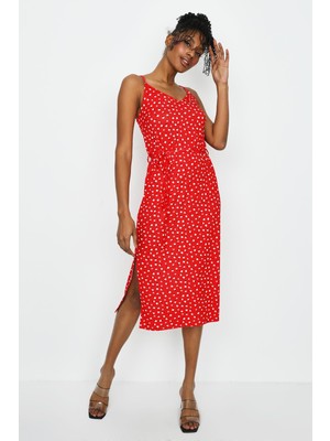 Select Moda Kadın V Yaka Desenli Yırtmaç Detaylı Uzun Elbise