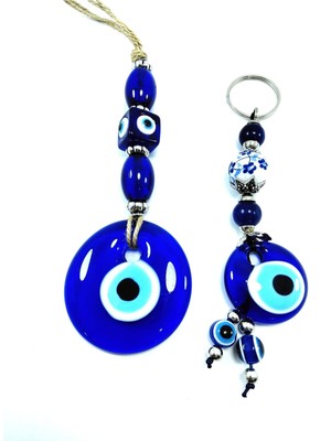 Helis Nazar Boncuğu Duvar Dekoru Anahtarlık Cam El Yapımı Dekoratif Hediyelik Set