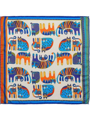 Bursa İpek Turkuaz Turuncu Desenli Ipeksi Mendil