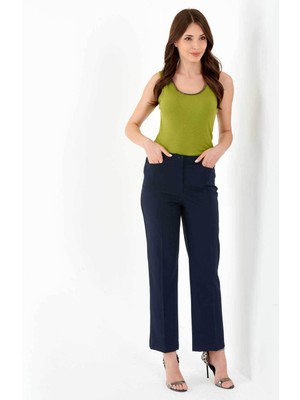 Tolga Saraçoğlu Kadın Gizli Lastikli Mevsimlik Gabardin Pantolon 30068 Lacivert