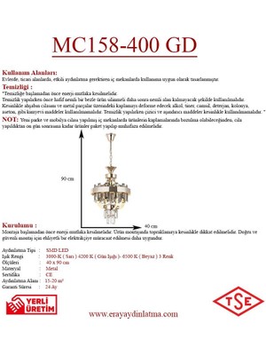 Eray Aydınlatma MC158-400 Sarı Ledli Kristal Avize