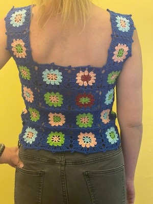 Gönülden Tasarım El Örgüsü Renkli Motifli Askılı Kadın Bluz Bady Süveter Yeni Sezon Üst Giyim