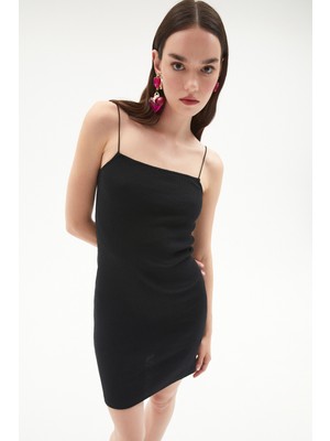 June Askılı Mini Örme Elbise
